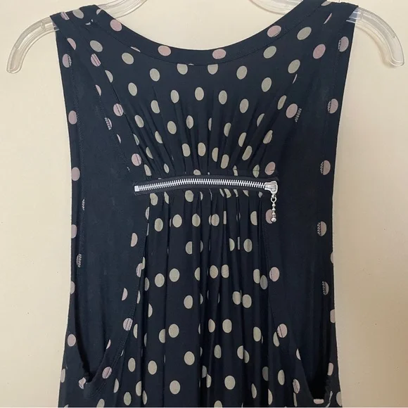 Comfy USA Dress Small Sleeveless Polka Dots Asymmetrical Hem Stretch Lagenlook - Picture 3 of 12